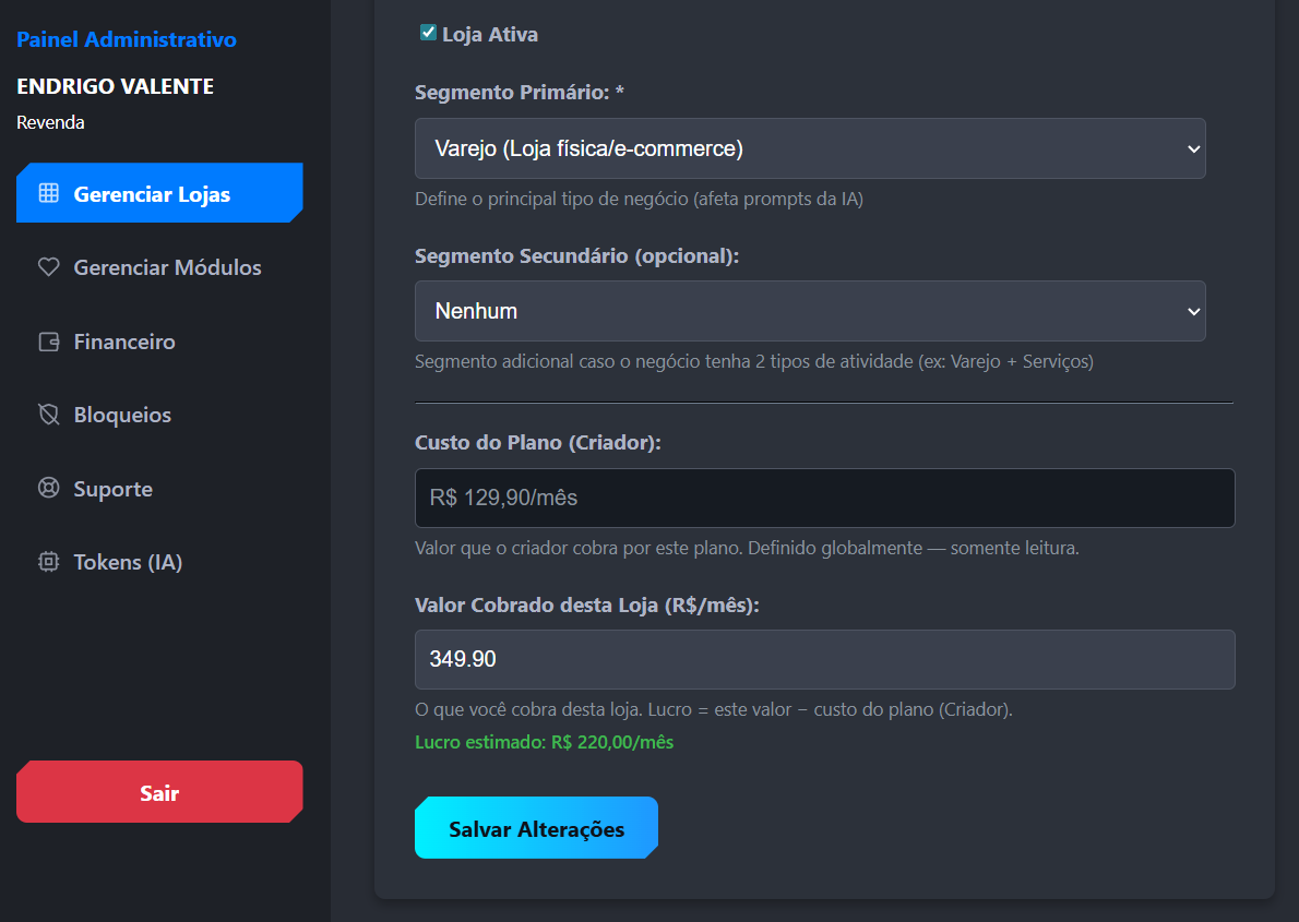 Cadastro de Tenant com Lucro